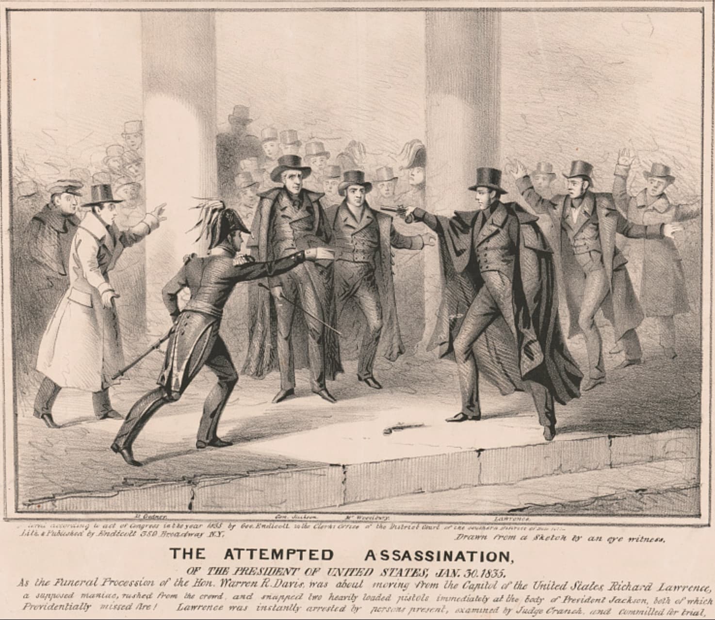 andrew jackson assassination attempt - Cedrco MWxy accoring act of Congress in the year 1955 by Gee. Endicott so le Clerks orrice of the District Court of the Lite Pushed by Endicott 350 Broadway Ny The Attempted LawrencR Drawn from a Sketch by an eye wit